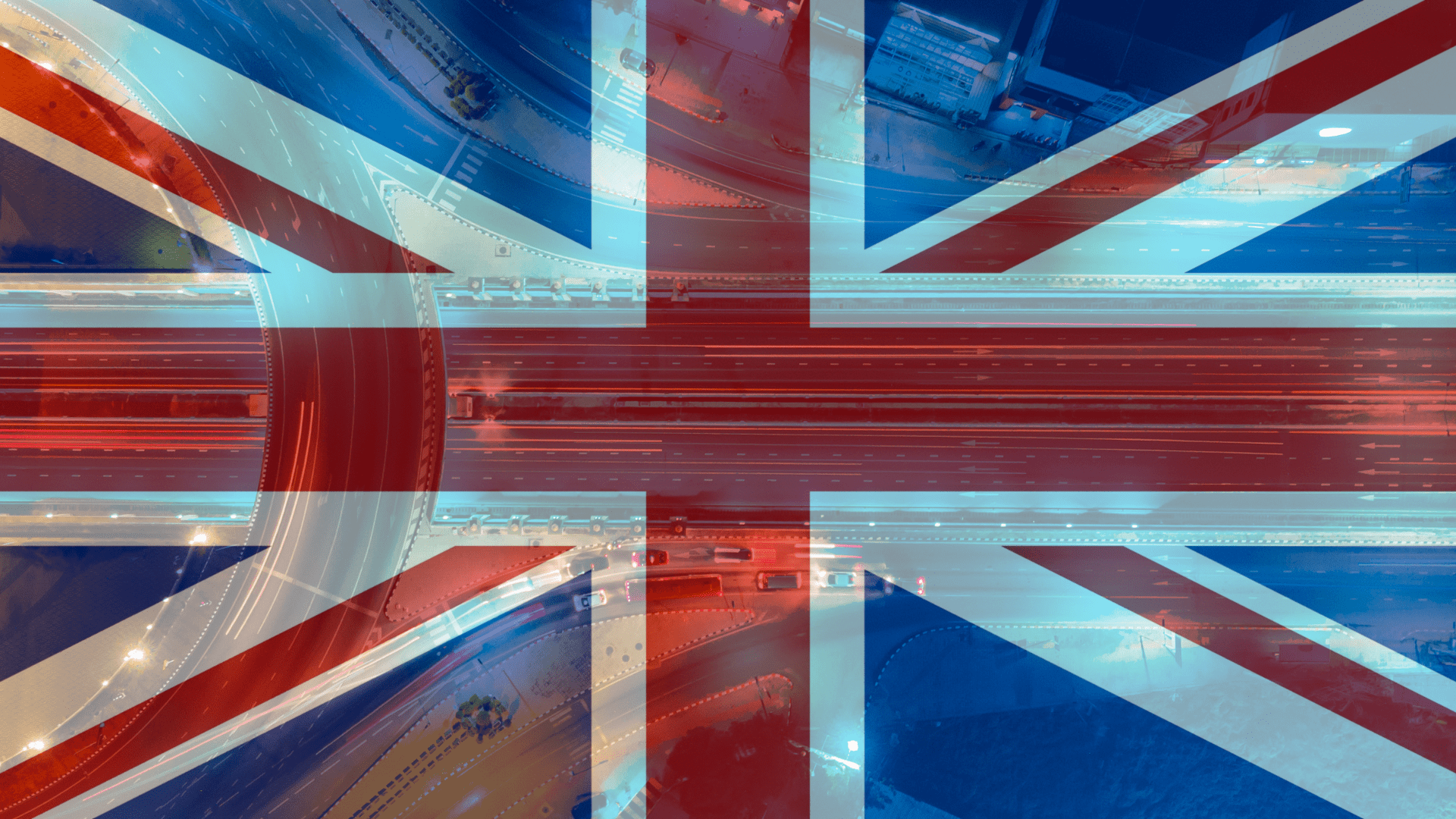 A british flag over traffic